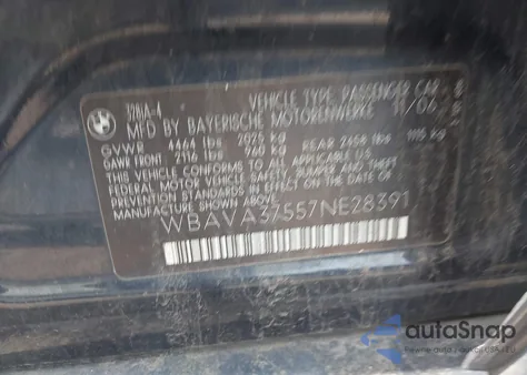 2007 BMW 328I from USA, damaged, VIN WBAVA37557NE28391